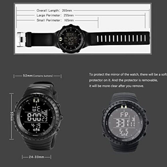 Men's Digital Sports Watch Waterproof Tactical LED Backlight Large Dial - Picture 8 of 8